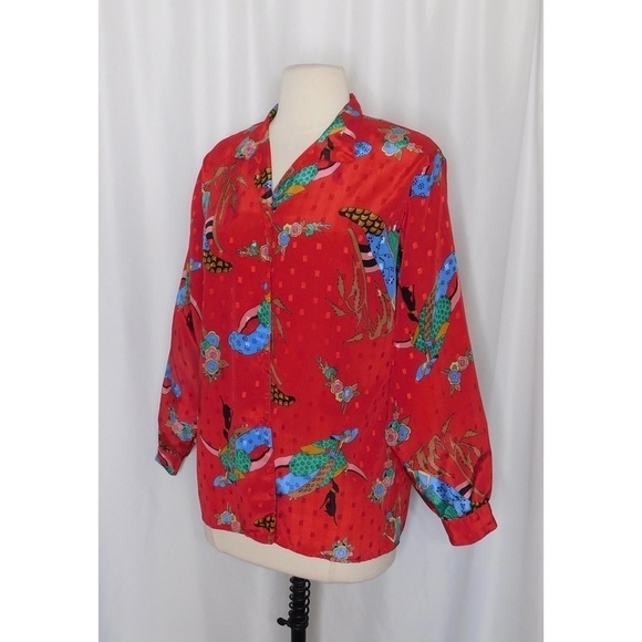Vintage DVF DIANE VON FURSETNBERG Red Lady Art Deco Button Down Top Blouse Small - Picture 4 of 12